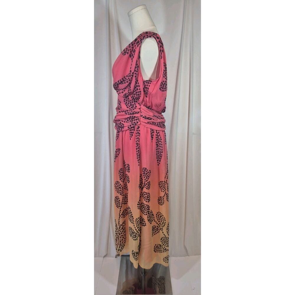 Anthropologie Pink-to-Peach Ombre Midi Dress with Black Floral Motif - Picture 5 of 9